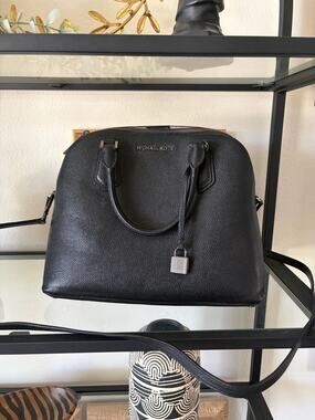 Michael Kors Large Black Pebbled Leather Dome Satchel Crossbody Purse